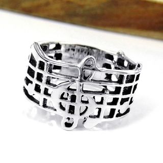 Sterling Silver Musical Notes Treble Clef Band Ring (Thailand