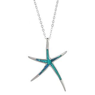 La Preciosa Sterling Silver Created Blue Opal Starfish Necklace