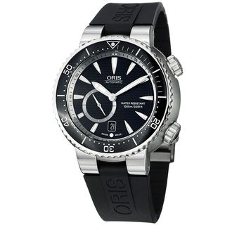Oris Mens TT1 Diver Black Dial Black Rubber Strap Titanium Watch