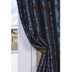 Flocked Firenze Mediterranean Blue Faux Silk 84 inch Curtain Panel