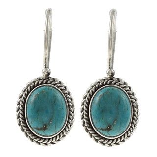 Lily B Sterling Silver Synthetic Turquoise Twisted Rope Earrings