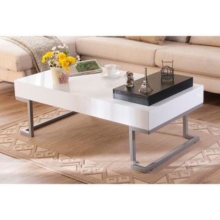Cassie Coffee Table in Glossy White Finish with Serving Tray