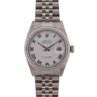 Pre owned Rolex Mens Datejust Stainless Steel White Roman Dial Watch