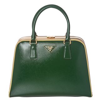 Prada Green/ Beige Leather Pyramid Frame Bowler Bag