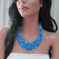 Blue Cascades Turquoise Pearl Medley Bib Necklace (Philippines