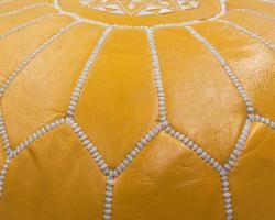 Handmade Casusal Living Yellow Leather Moroccan Ottoman Pouf