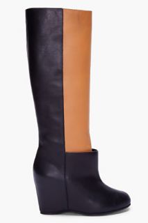 MM6 Maison Martin Margiela Black And Tan Leather Wedge Boots for women