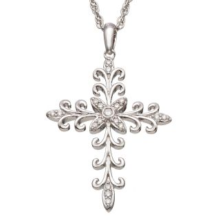 Sterling Silver 1/6 CT TDW Diamond Vintage Inspired Cross Necklace