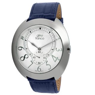 Gino Franco Mens Blue Leather Strap Oversized Watch Today $79.99