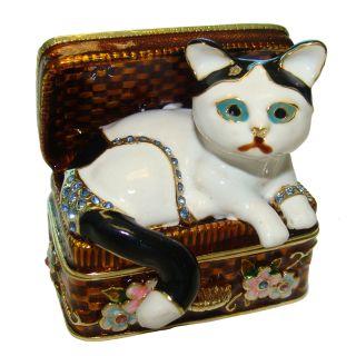 Objet dart Mischief Cat in a Basket Trinket Box Today $25.99