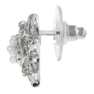 Journee Collection Silvertone Pave set CZ and Faux Pearl Flower