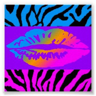 Corey Tiger 80s Retro Neon Lips Tiger Stripes Poster